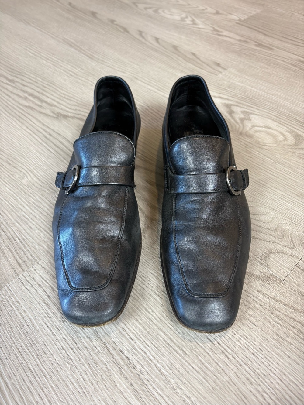Salvatore Ferragamo Black Leather Buckle Loafers 9D
